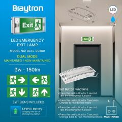 Braytron Exıt-LED-3W-6500K-Beyaz-IP54-Emergency Exıt Lamp