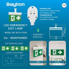 Braytron Exıt-LED-2W-6500K-Beyaz-IP20-Emergency Exıt Lamp