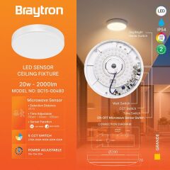 Braytron Grande-20W 5CCT IP54 Sıva Üstü Sensörlü Armatür