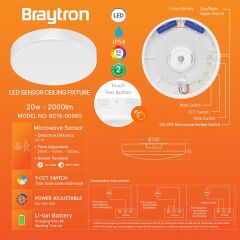 Braytron Grande-20W 5CCT IP54 3H Kitli Sıva Üstü Sensörlü Armatür