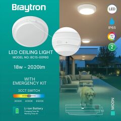 Braytron Moon-18W 3CCT IP65 3H Kitli Sıva Üstü Sensörlü Armatür