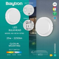 Braytron Bulkhead 18W 3CCT Beyaz IP65 Nemliyer Armatür