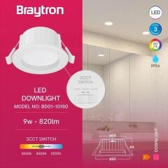 Braytron Downlıght D90-9W-3CCT-Beyaz-IP54-Yuvarlak Led Dimli