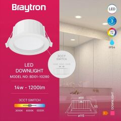 Braytron Downlıght D12-14W-3CCT-Beyaz-IP54-Yuvarlak Led Dimli