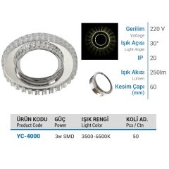 Ycl 3W Smd Ledli Cam Spot Günışığı