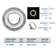 Ycl 3W Smd Ledli Cam Spot Beyaz