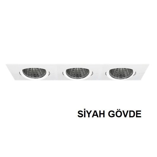 Lamptıme Sıva Altı Cob Downlıght 3X20W Üçlü Kare Siyah Gövde 6500K Beyaz Işık