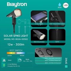 Braytron Spike 12W 3000-6500K Solar Led Kazıklı Armatür